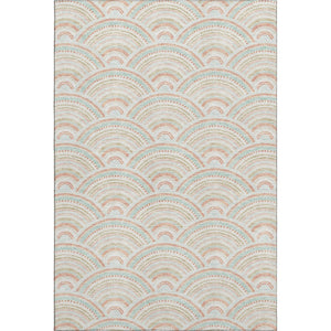 HomeRoots 9' X 12' Geometric Peach & Ivory Area Rug - Washable, Stain-Resistant, UV Protected for Modern Homes 677698