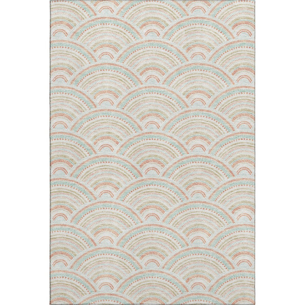 HomeRoots 9' X 12' Geometric Peach & Ivory Area Rug - Washable, Stain-Resistant, UV Protected for Modern Homes 677698