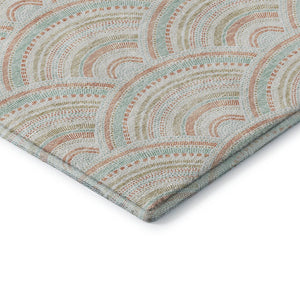HomeRoots 9' X 12' Geometric Peach & Ivory Area Rug - Washable, Stain-Resistant, UV Protected for Modern Homes 677698