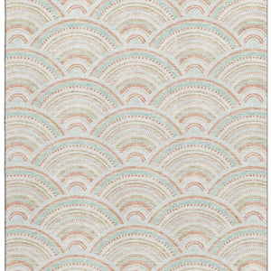 HomeRoots 9' X 12' Geometric Peach & Ivory Area Rug - Washable, Stain-Resistant, UV Protected for Modern Homes 677698