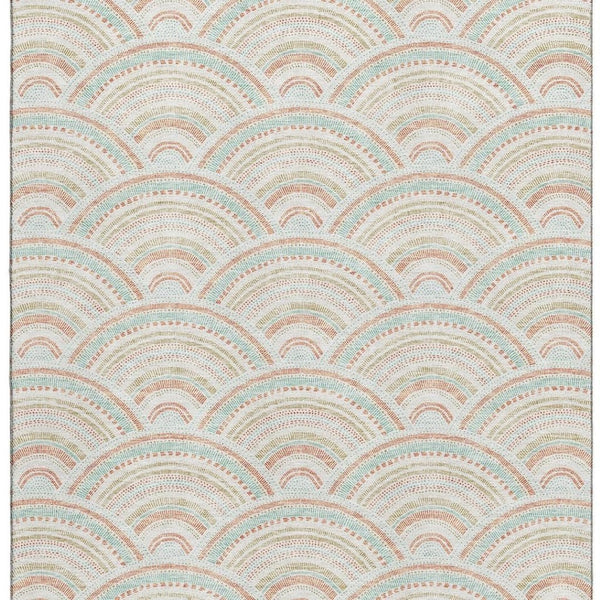HomeRoots 9' X 12' Geometric Peach & Ivory Area Rug - Washable, Stain-Resistant, UV Protected for Modern Homes 677698