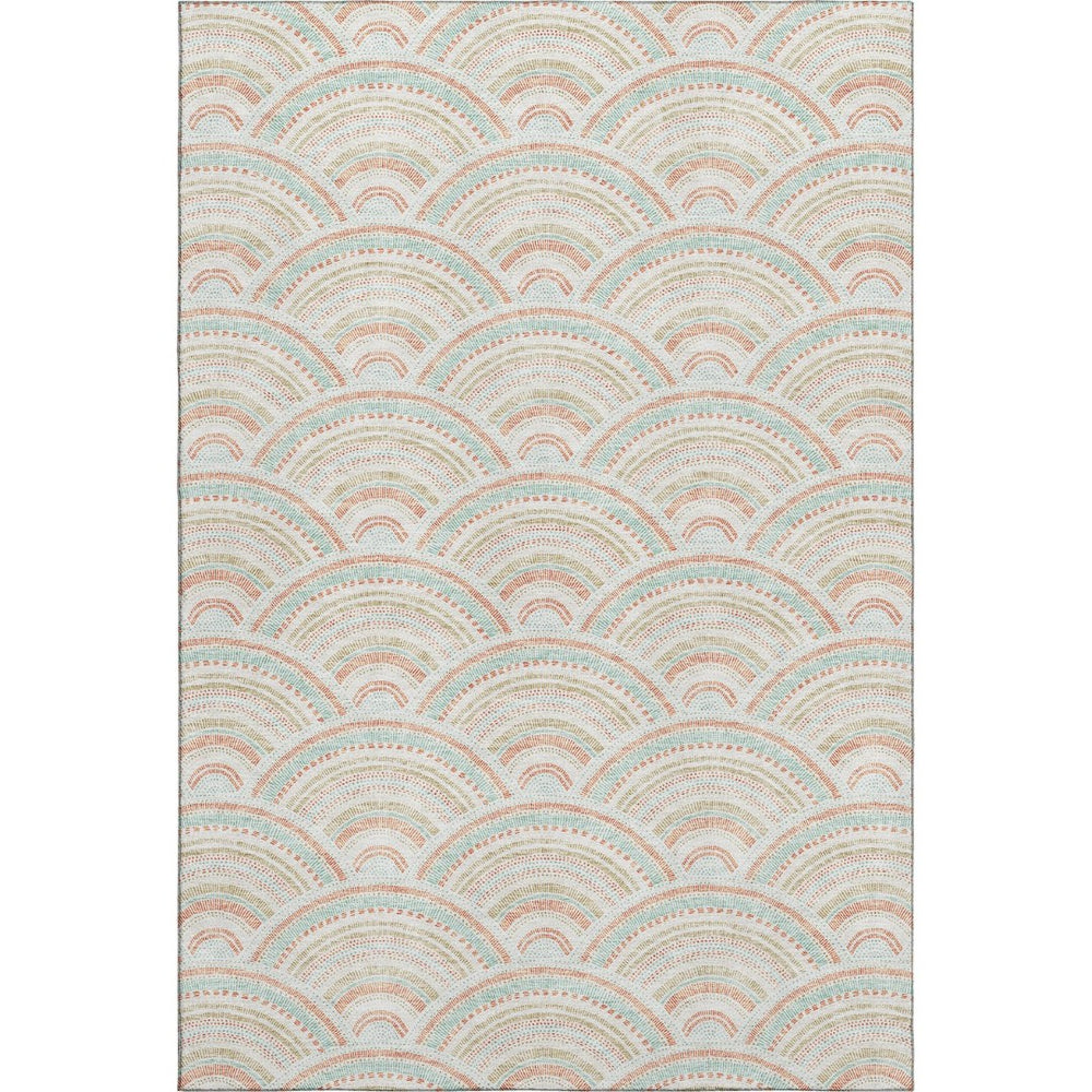 HomeRoots 10' X 14' Linen Peach & Ivory Geometric Area Rug – Washable, UV Protected, Modern Design for Homes 677699