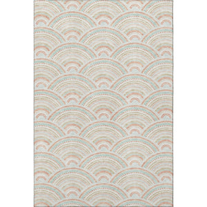 HomeRoots 10' X 14' Linen Peach & Ivory Geometric Area Rug – Washable, UV Protected, Modern Design for Homes 677699