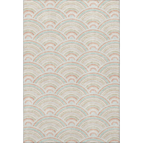 HomeRoots 10' X 14' Linen Peach & Ivory Geometric Area Rug – Washable, UV Protected, Modern Design for Homes 677699