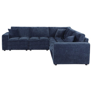 English Elm Azure Corduroy Modular Sectional Sofa Retro Tufted Five Piece L-shape Lounge B062S01409