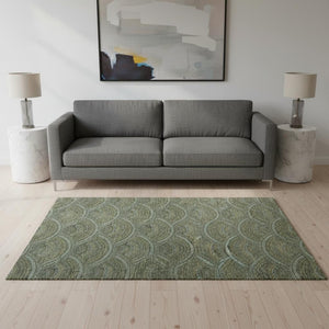 HomeRoots 5' X 8' Olive Green & Silver Geometric Area Rug - Washable, Stain-Resistant, UV Protected Design 677701