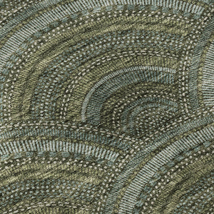 HomeRoots 8' Olive Green & Silver Geometric Round Rug - Washable, UV Protected, Durable Design for Any Room 677702