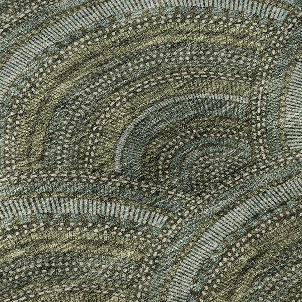 HomeRoots 8' Olive Green & Silver Geometric Round Rug - Washable, UV Protected, Durable Design for Any Room 677702