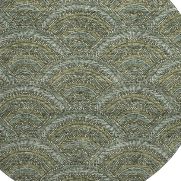HomeRoots 8' Olive Green & Silver Geometric Round Rug - Washable, UV Protected, Durable Design for Any Room 677702