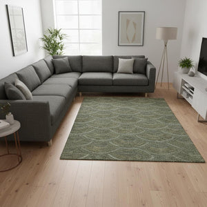 HomeRoots 8' X 10' Olive Green & Silver Geometric Area Rug - Washable, UV-Protected, Durable & Stylish Design 677703