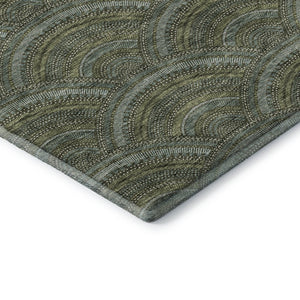 HomeRoots 8' X 10' Olive Green & Silver Geometric Area Rug - Washable, UV-Protected, Durable & Stylish Design 677703