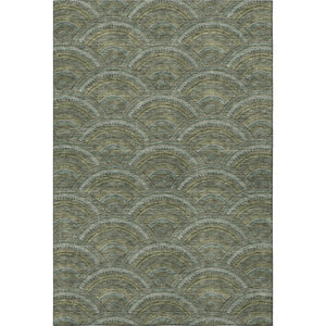 HomeRoots 8' X 10' Olive Green & Silver Geometric Area Rug - Washable, UV-Protected, Durable & Stylish Design 677703