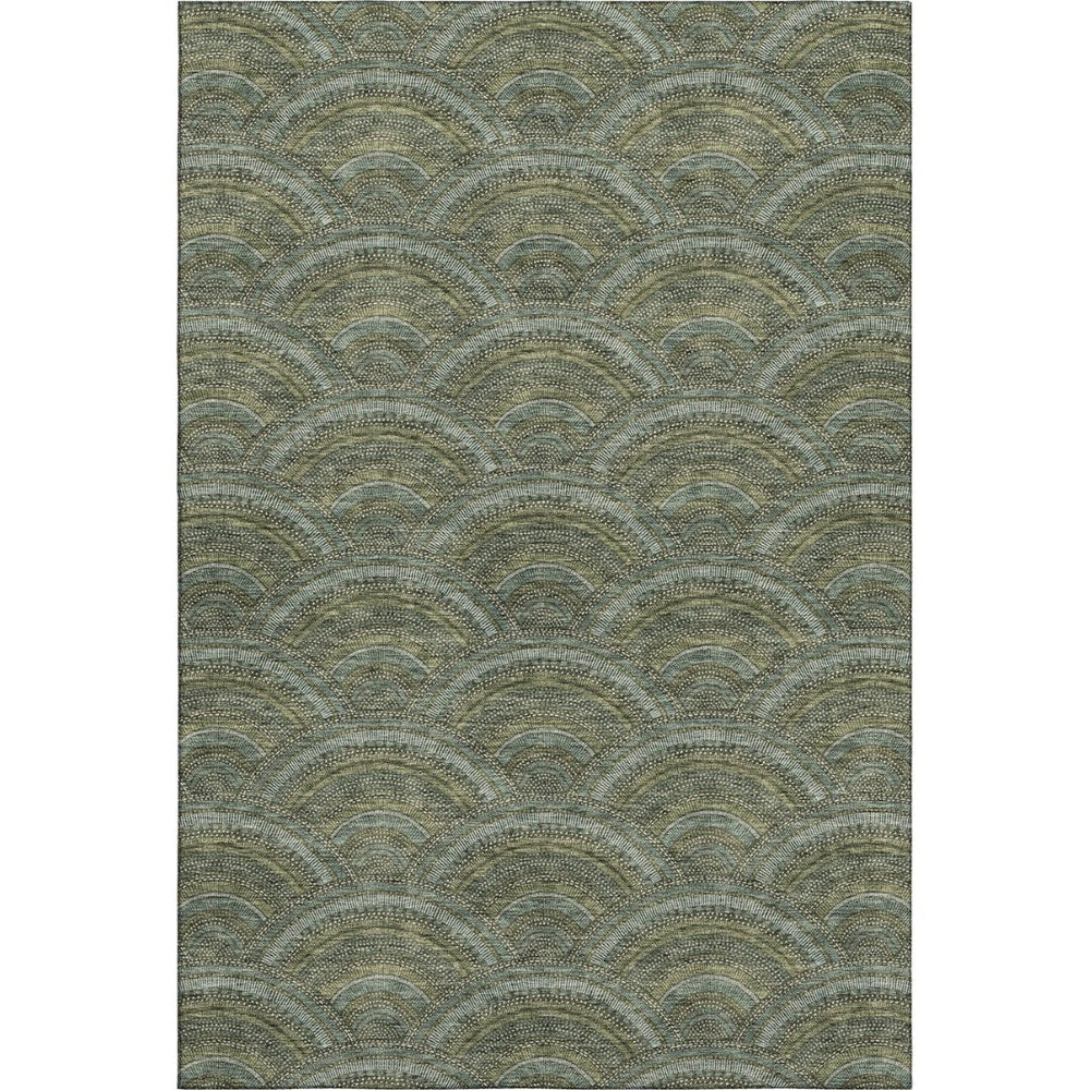 HomeRoots 9' X 12' Olive Green and Silver Geometric Area Rug - Washable, UV Protected for High-Traffic Spaces 677704