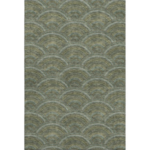 HomeRoots 9' X 12' Olive Green and Silver Geometric Area Rug - Washable, UV Protected for High-Traffic Spaces 677704