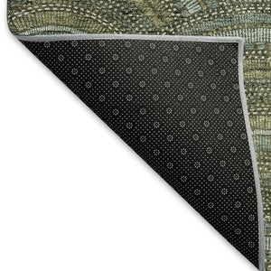 HomeRoots 9' X 12' Olive Green and Silver Geometric Area Rug - Washable, UV Protected for High-Traffic Spaces 677704
