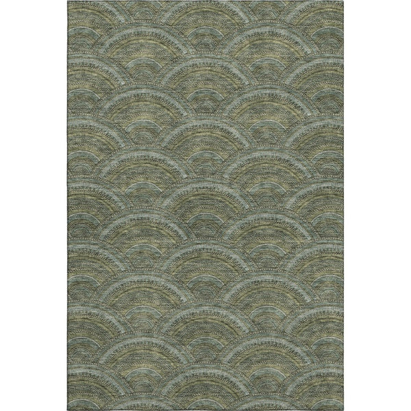 HomeRoots 10' Olive Green & Silver Geometric Area Rug - Washable, UV Protected, Perfect for High-Traffic Spaces 677705