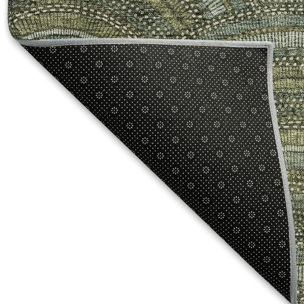 HomeRoots 10' Olive Green & Silver Geometric Area Rug - Washable, UV Protected, Perfect for High-Traffic Spaces 677705