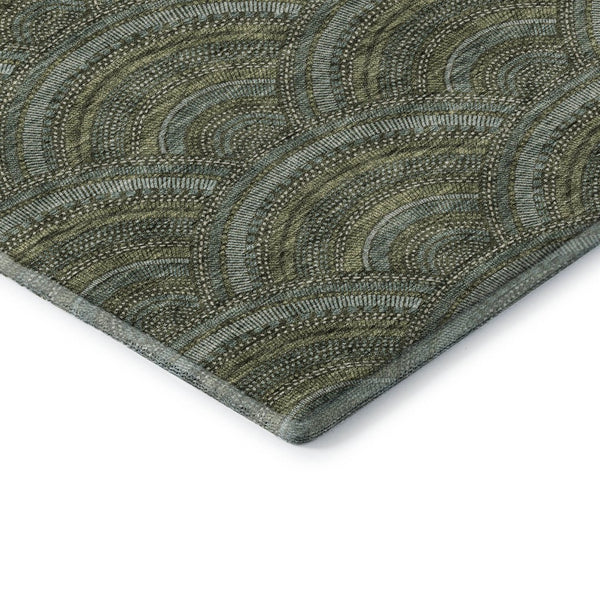 HomeRoots 10' Olive Green & Silver Geometric Area Rug - Washable, UV Protected, Perfect for High-Traffic Spaces 677705