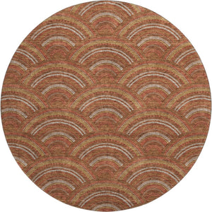 HomeRoots 8' Stylish Rust Gold & Ivory Geometric Washable Round Rug with UV Protection for Modern Homes 677708
