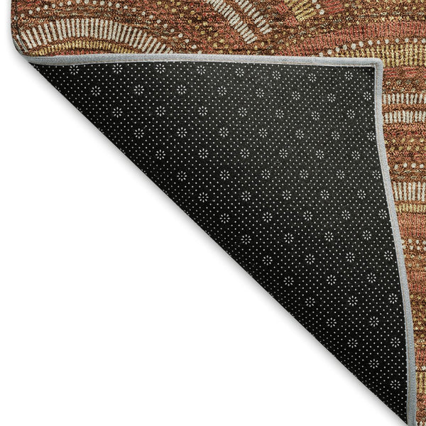 HomeRoots 8' Stylish Rust Gold & Ivory Geometric Washable Round Rug with UV Protection for Modern Homes 677708