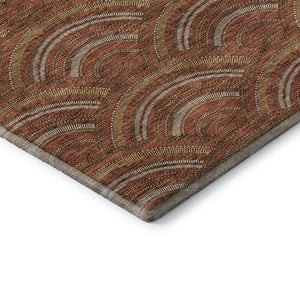 HomeRoots 8' Stylish Rust Gold & Ivory Geometric Washable Round Rug with UV Protection for Modern Homes 677708