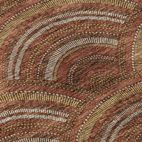HomeRoots 8' Stylish Rust Gold & Ivory Geometric Washable Round Rug with UV Protection for Modern Homes 677708