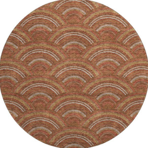 HomeRoots 8' Stylish Rust Gold & Ivory Geometric Washable Round Rug with UV Protection for Modern Homes 677708