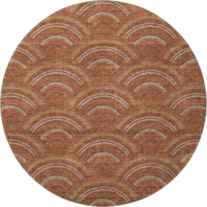 HomeRoots 8' Stylish Rust Gold & Ivory Geometric Washable Round Rug with UV Protection for Modern Homes 677708