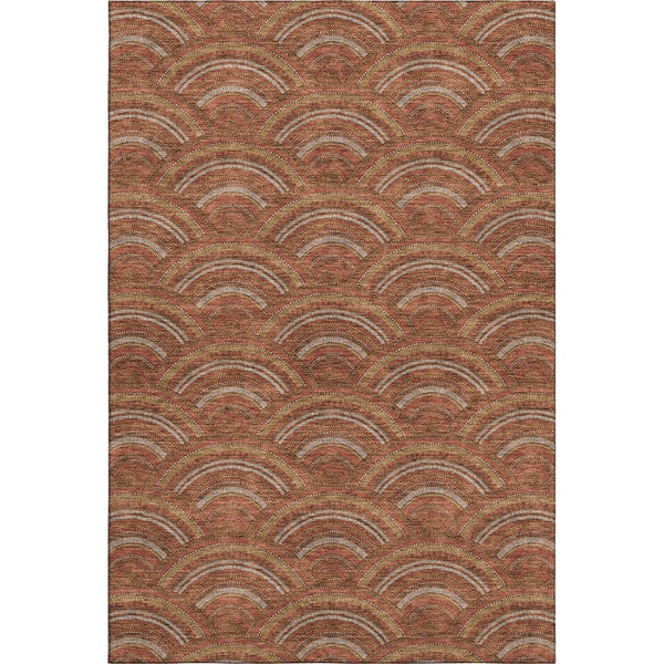 HomeRoots 10' X 14' Modern Geometric Washable Area Rug in Rust, Gold & Ivory – Durable, UV Protected Design! 677711
