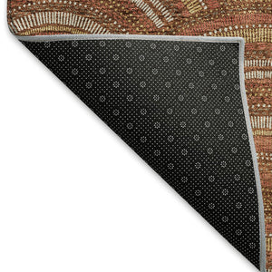 HomeRoots 10' X 14' Modern Geometric Washable Area Rug in Rust, Gold & Ivory – Durable, UV Protected Design! 677711
