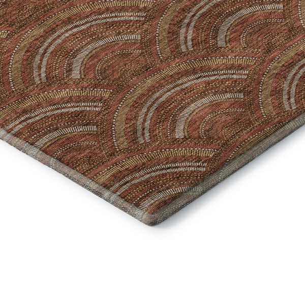 HomeRoots 10' X 14' Modern Geometric Washable Area Rug in Rust, Gold & Ivory – Durable, UV Protected Design! 677711