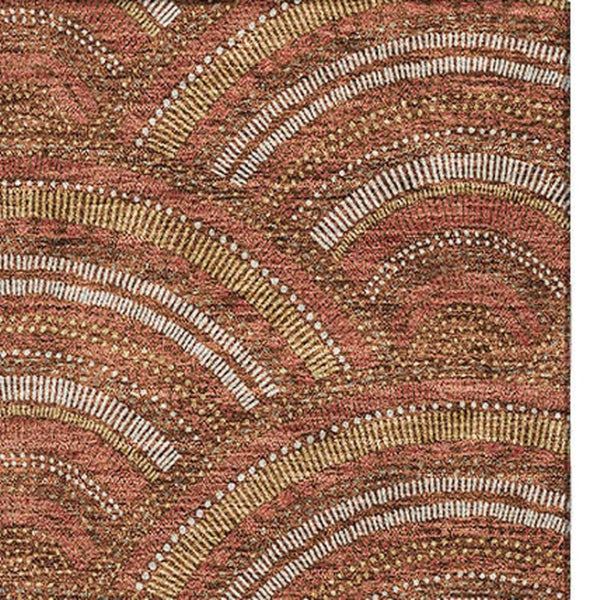 HomeRoots 10' X 14' Modern Geometric Washable Area Rug in Rust, Gold & Ivory – Durable, UV Protected Design! 677711