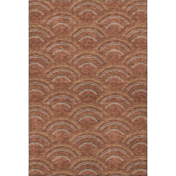 HomeRoots 10' X 14' Modern Geometric Washable Area Rug in Rust, Gold & Ivory – Durable, UV Protected Design! 677711