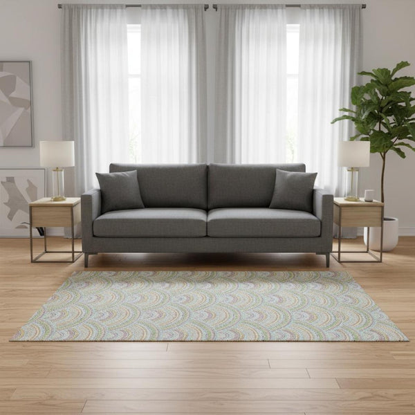 HomeRoots 5' X 8' Pearl Orange & Green Geometric Washable Area Rug – Stylish, Stain-Resistant, UV Protected! 677713