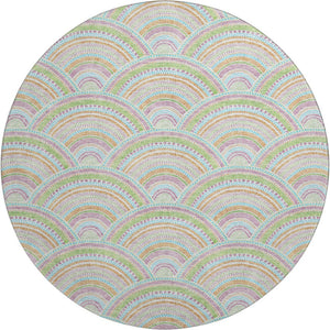 HomeRoots 8' Modern Geometric Washable Round Rug in Pearl Orange & Green - UV Protected, Stain-Resistant Design 677714