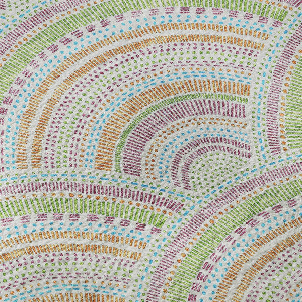 HomeRoots 8' Modern Geometric Washable Round Rug in Pearl Orange & Green - UV Protected, Stain-Resistant Design 677714