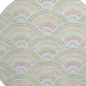 HomeRoots 8' Modern Geometric Washable Round Rug in Pearl Orange & Green - UV Protected, Stain-Resistant Design 677714