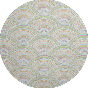 HomeRoots 8' Modern Geometric Washable Round Rug in Pearl Orange & Green - UV Protected, Stain-Resistant Design 677714