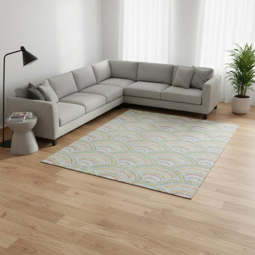 HomeRoots 8' X 10' Vibrant Pearl Orange & Green Geometric Area Rug - Washable, UV-Protected, Perfect for Homes 677715