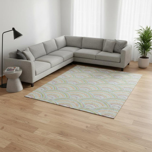 HomeRoots 8' X 10' Vibrant Pearl Orange & Green Geometric Area Rug - Washable, UV-Protected, Perfect for Homes 677715