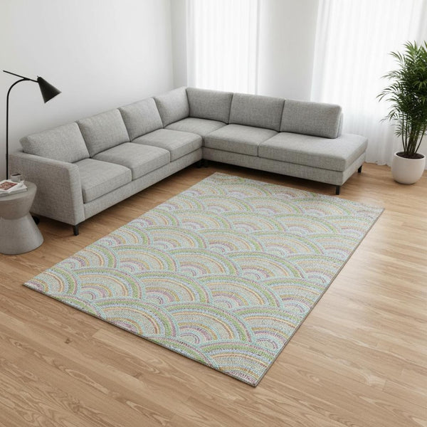 HomeRoots 9' X 12' Pearl Orange & Green Geometric Area Rug - Durable, Washable Design with UV Protection! 677716