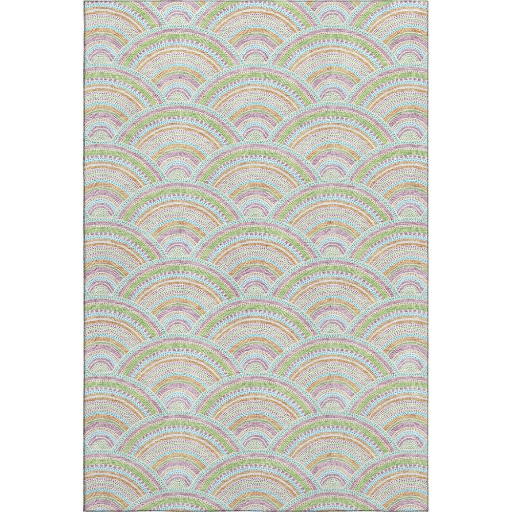 HomeRoots 9' X 12' Pearl Orange & Green Geometric Area Rug - Durable, Washable Design with UV Protection! 677716