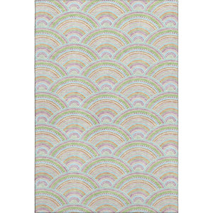 HomeRoots 9' X 12' Pearl Orange & Green Geometric Area Rug - Durable, Washable Design with UV Protection! 677716