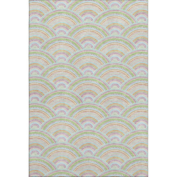 HomeRoots 9' X 12' Pearl Orange & Green Geometric Area Rug - Durable, Washable Design with UV Protection! 677716