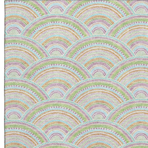HomeRoots 9' X 12' Pearl Orange & Green Geometric Area Rug - Durable, Washable Design with UV Protection! 677716