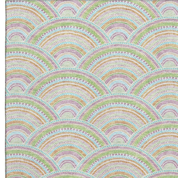 HomeRoots 9' X 12' Pearl Orange & Green Geometric Area Rug - Durable, Washable Design with UV Protection! 677716