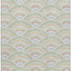 HomeRoots 9' X 12' Pearl Orange & Green Geometric Area Rug - Durable, Washable Design with UV Protection! 677716