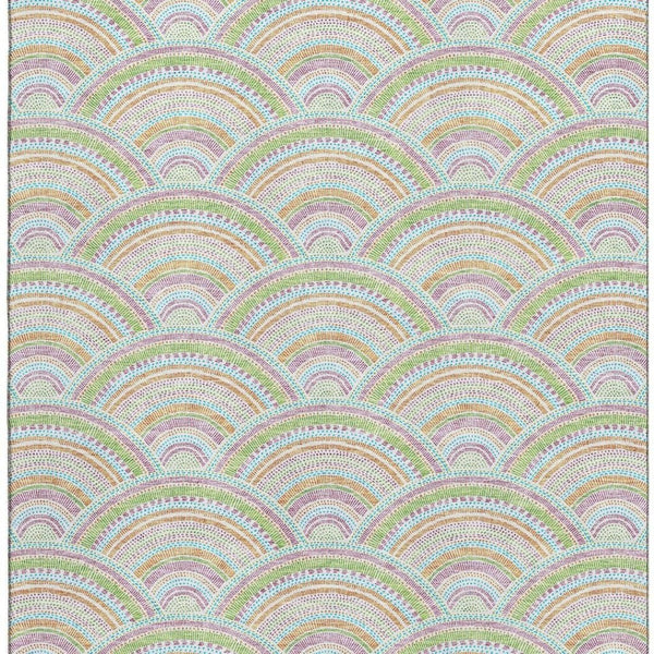 HomeRoots 9' X 12' Pearl Orange & Green Geometric Area Rug - Durable, Washable Design with UV Protection! 677716