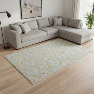 HomeRoots 10' X 14' Pearl Orange and Green Geometric Area Rug - Washable, UV-Protected, Stylish & Durable Design 677717