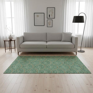 HomeRoots 5' X 8' Sage and Peach Geometric Area Rug - Washable, UV Protected, Stylish, Durable, and Low Profile 677719
